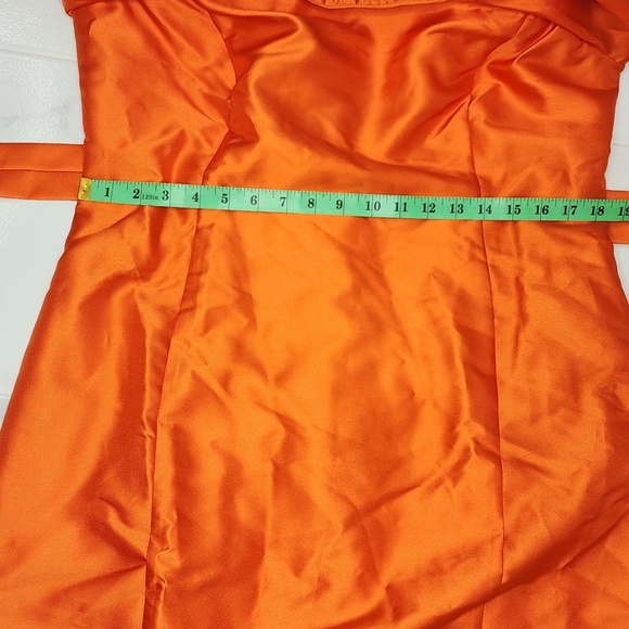 ASOS LUXE Curve belted drama sleeve structured satin midi dress in hot orange - Picture 7 of 10